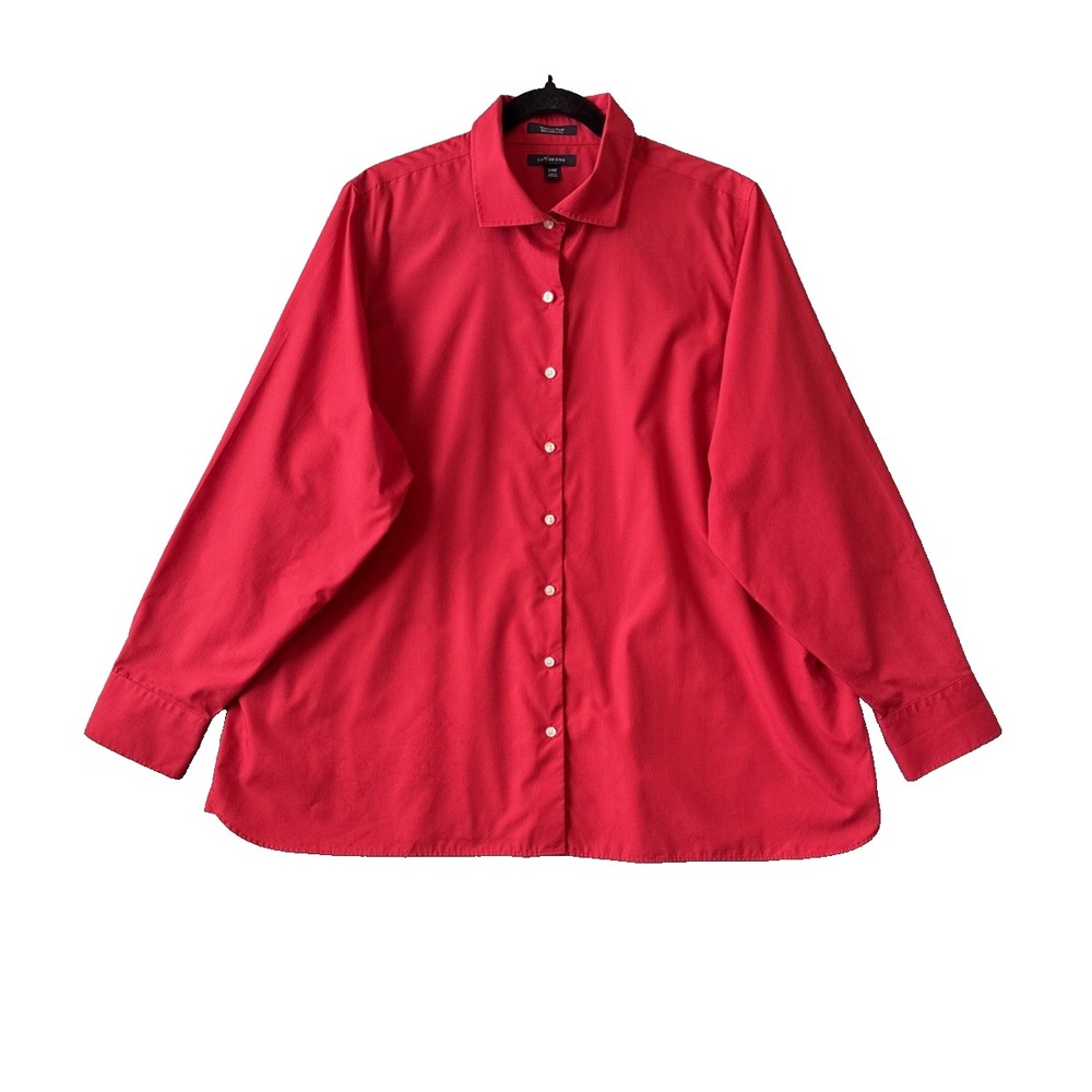 Lands End Red Broadcloth Button Up Shirt 24W Plus Size Career Chic Wrinkle Free